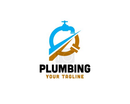 Illustration for Water plumbing faucet solution logo icon symbol design template illustration inspiration - Royalty Free Image