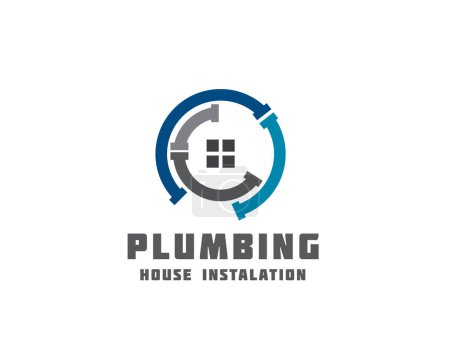 Illustration for Circle pipe house plumbing house installation logo icon symbol design template illustration inspiration - Royalty Free Image