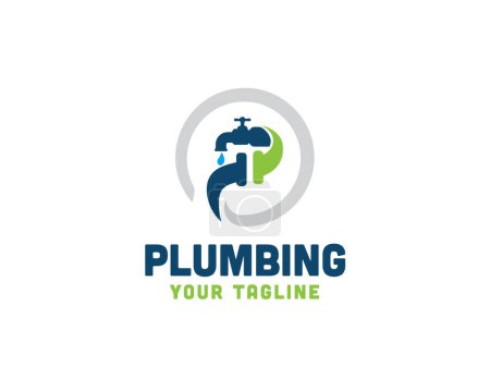 Illustration for P initial plumbing faucet logo icon symbol design template illustration inspiration - Royalty Free Image