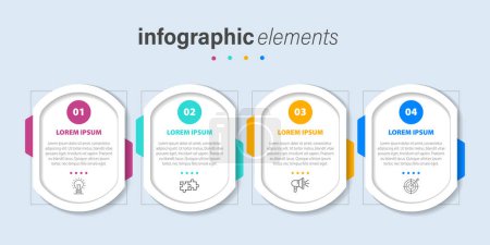 Illustration for Vector Infographic label design template with icons and 4 options or steps and text placement. Can be used for process diagram, presentations, workflow layout, banner, flow chart, info graph. - Royalty Free Image