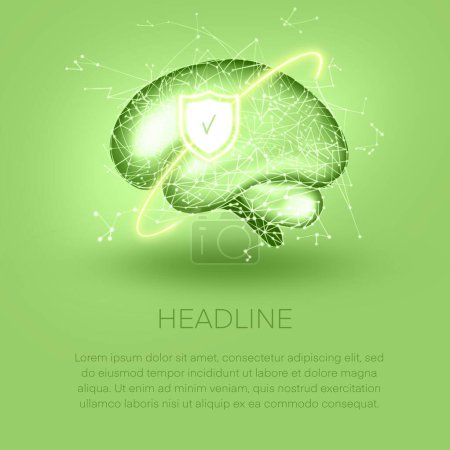 Photo for The concept of a healthy brain. hologram 3d illustration of the brain with polygons with a beam of light and a shield. Neurology.Advertising drugs to improve brain function. High quality 3d - Royalty Free Image