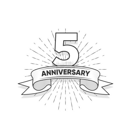 Illustration for Five Years Anniversary. Logotype style with handwriting style for celebration event, wedding, greeting card, and invitation. Vector illustration - Royalty Free Image