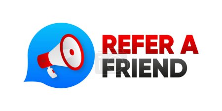 Téléchargez les photos : Refer a Friend. Megaphone with Referral Program banner. Label for business, marketing and advertising. Vector illustration - en image libre de droit
