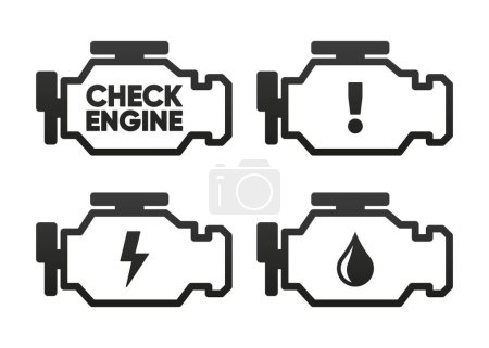 Téléchargez les photos : Check Engine car icon collection. Car control panel interface. Vector illustration - en image libre de droit