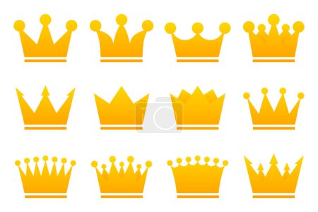 Téléchargez les photos : Crowns collection. Golden royal symbol of king queen and princess. Concept of crowning prince authority. Vector illustration - en image libre de droit