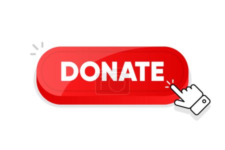 Téléchargez les illustrations : Donate 3D Button. Red button for donations for your website. Philanthropy, charity and volunteering concept. Vector illustration - en licence libre de droit