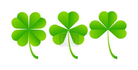 Illustration for Green lucky leaf Clover isolated on white background. Three leaf in different design. St. Patricks day. Vector illustration - Royalty Free Image