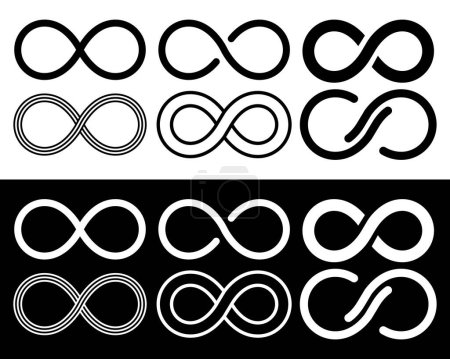 Ilustración de Set of Infinity icons. Unlimited infinity, endless concept. Logos collection. Vector illustration - Imagen libre de derechos