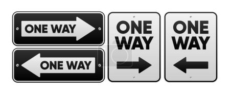One Way street sign. Arrow and wording one way. Warning or caution sign. Vector illustration