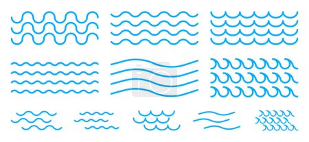Téléchargez les photos : Des vagues d'eau de mer. Collection d'ondes linéaires de différents styles et tailles. Illustration vectorielle - en image libre de droit