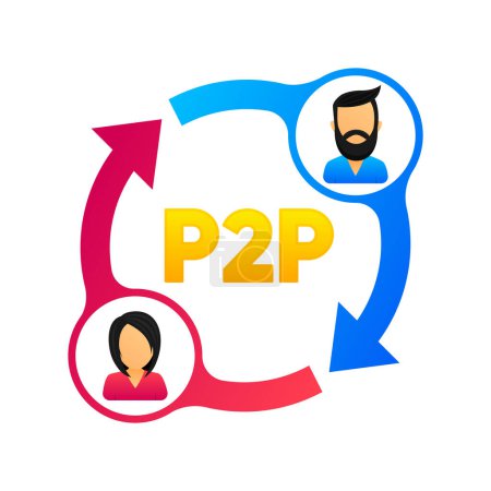 Peer to peer trading. P2P lending. Cryptocurrency. Virtual transaction between two users. Modern style. Vector illustration