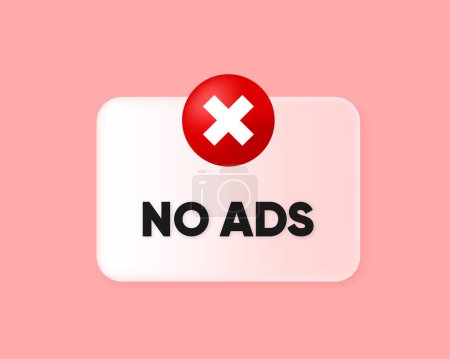 Nada de anuncios. Banner para el diseño de promoción. Publicidad en Internet. Banner con texto No ADS. Banner para el diseño de conceptos. Ilustración vectorial