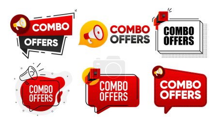 Combo Offers. Megaphone label collection with text. Marketing and promotion. Vector Illustration