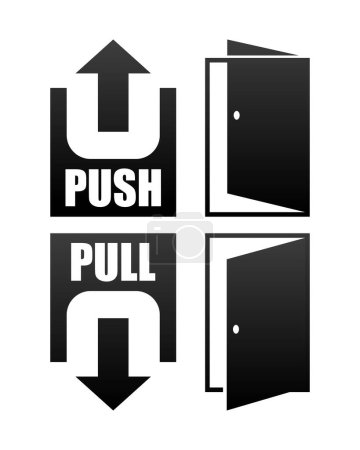  Pull and Push to open. Door info stickers. Vector illustration