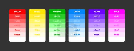 Colored Palette Guide. Colour Palette Catalog Samples in RGB. Color chart with codes template. Vector illustration
