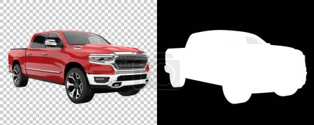 Téléchargez les photos : Pickup truck isolated on background with mask. 3d rendering - illustration - en image libre de droit