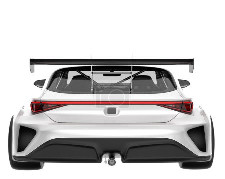 Téléchargez les photos : Race car isolated on white background. 3d rendering - illustration - en image libre de droit