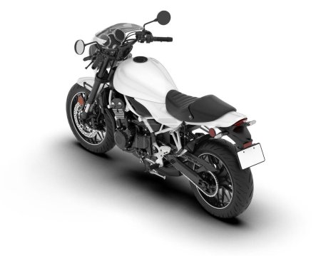 Weißes Motorrad isoliert auf weißem Hintergrund. 3D-Darstellung - Illustration