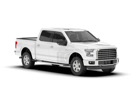 White pickup truck isolated on background. 3d rendering - illustration