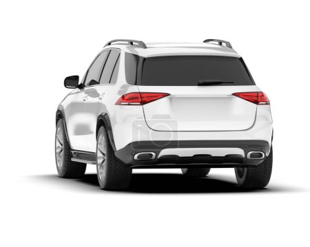 Weißer SUV isoliert auf weißem Hintergrund. 3D-Darstellung - Illustration