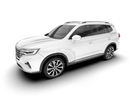 Weißer SUV isoliert auf weißem Hintergrund. 3D-Darstellung - Illustration