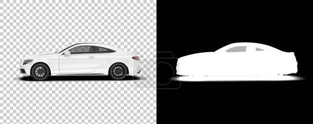 Téléchargez les photos : Voiture moderne sur fond transparent, illustration de rendu 3d de modèles automobiles, dos et blanc - en image libre de droit