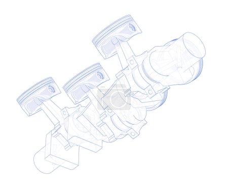 Téléchargez les photos : Vilebrequin moteur isolé en arrière-plan. rendu 3d - illustration - en image libre de droit