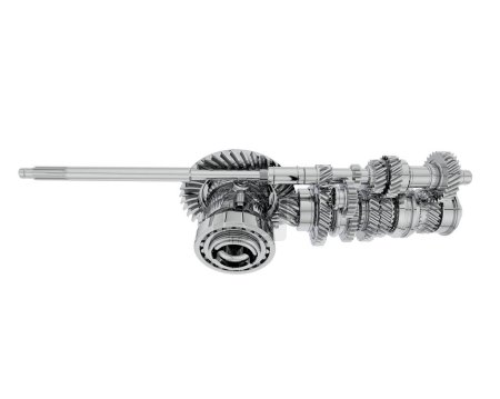 Foto de 3D illustration of metal gearbox isolated on white background - Imagen libre de derechos