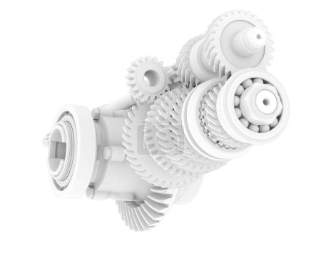 Téléchargez les photos : 3D illustration of metal gearbox isolated on white background - en image libre de droit