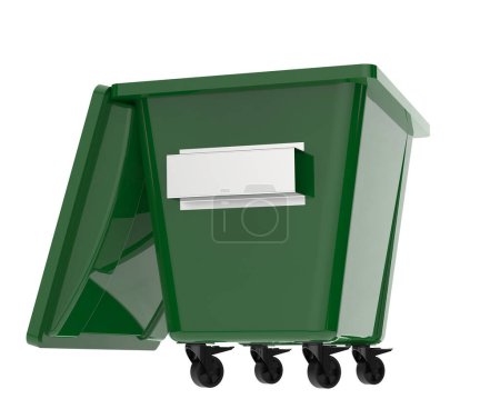 Téléchargez les photos : Green garbage bin isolated on a white background. 3d illustration - en image libre de droit