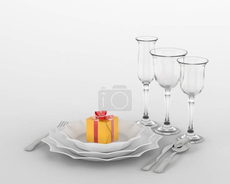 Téléchargez les photos : Assiette de Noël. rendu 3d - illustration - en image libre de droit