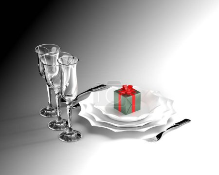 Téléchargez les photos : Assiette de Noël. rendu 3d - illustration - en image libre de droit