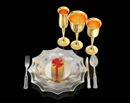 Photo for Christmas dinner plate. 3d rendering - illustration - Royalty Free Image