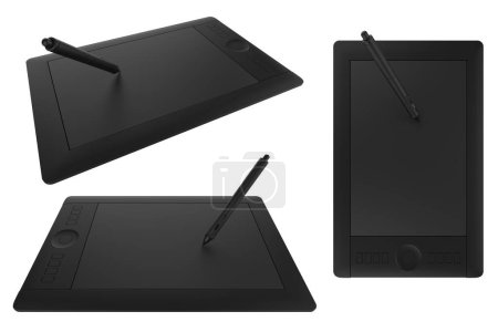 Foto de Tabletas gráficas con bolígrafos. Imágenes paquete aislado en el fondo. representación 3d - ilustración - Imagen libre de derechos