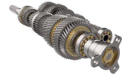 6 speed transmission isolated on background with mask. 3d rendering - illustration
