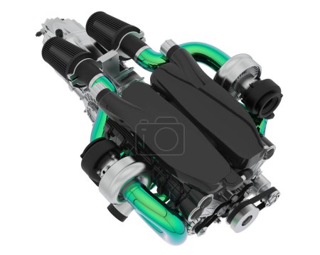 Photo for Car engine on white background. 3D rendering. Side view - Royalty Free Image