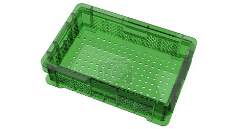 Foto de Caja de plástico vacía para frutas y verduras aisladas sobre fondo. representación 3d - ilustración - Imagen libre de derechos