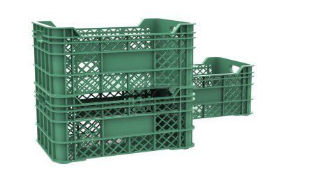 Foto de Caja de plástico vacía para frutas y verduras aisladas sobre fondo. representación 3d - ilustración - Imagen libre de derechos