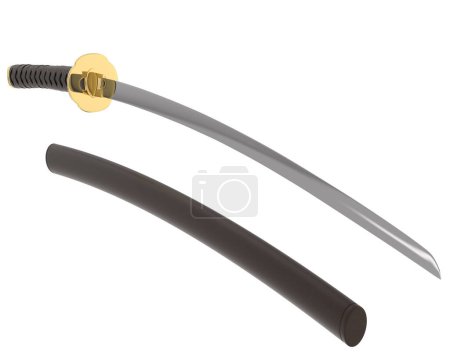Photo for Japanese sword isolated on grey background. 3d rendering - illustration - Royalty Free Image