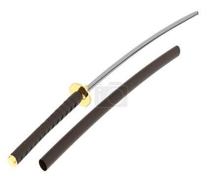 Photo for Japanese sword isolated on grey background. 3d rendering - illustration - Royalty Free Image