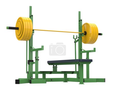 Téléchargez les photos : Haltères et poids dans la salle de gym. isolé sur fond blanc. Rendu 3d - en image libre de droit