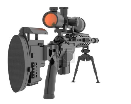 Téléchargez les photos : Fusil de sniper avec fusil isolé sur blanc. - en image libre de droit