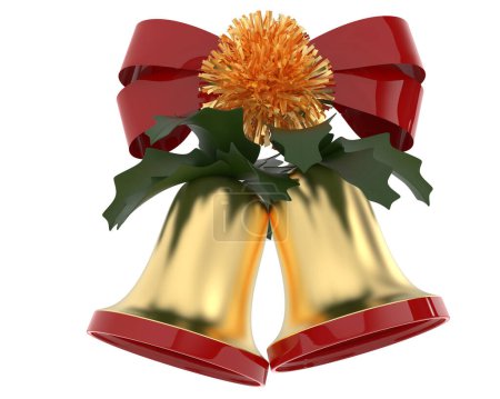 Photo for Christmas bells with red bow isolated on white - Royalty Free Image