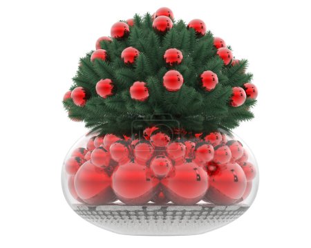Téléchargez les photos : Arbre de Noël avec des boules isolées sur fond blanc 3 d rendu - en image libre de droit