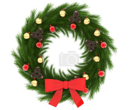 Photo for Vector christmas wreath with fir branches, holly and berries - Royalty Free Image