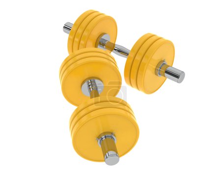 Photo for Two yellow Dumbbells isolated on white - Royalty Free Image