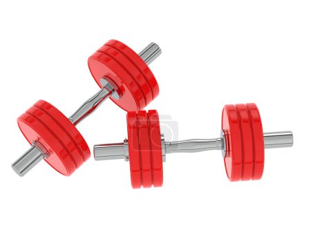 Photo for 3d illustration of two red Dumbbells isolated on white - Royalty Free Image