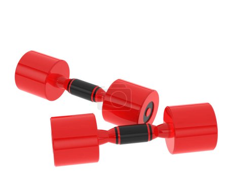 Téléchargez les photos : Illustration 3D de deux haltères rouges isolés sur blanc - en image libre de droit