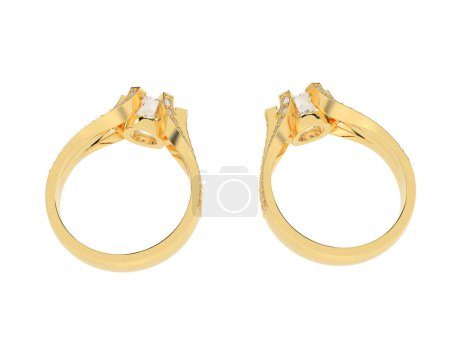 Téléchargez les photos : Illustration 3D de deux bagues de fiançailles en or jaune - en image libre de droit
