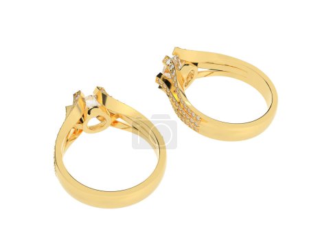 Foto de 3d ilustración de dos anillos de compromiso de oro amarillo - Imagen libre de derechos